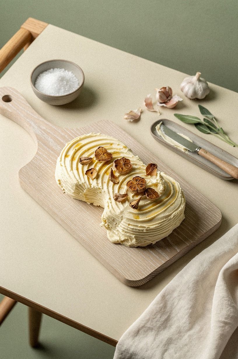 Layer whipped butter with roasted garlic