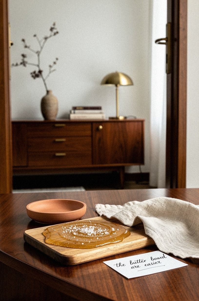 Spread honey and flaky salt across a small board