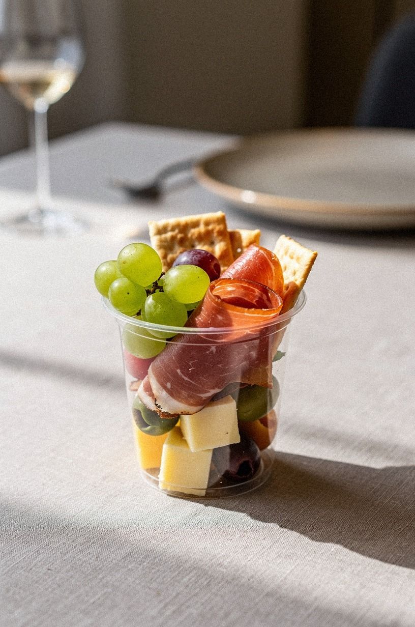 Frame Charcuterie Cups With Grapes and Olives