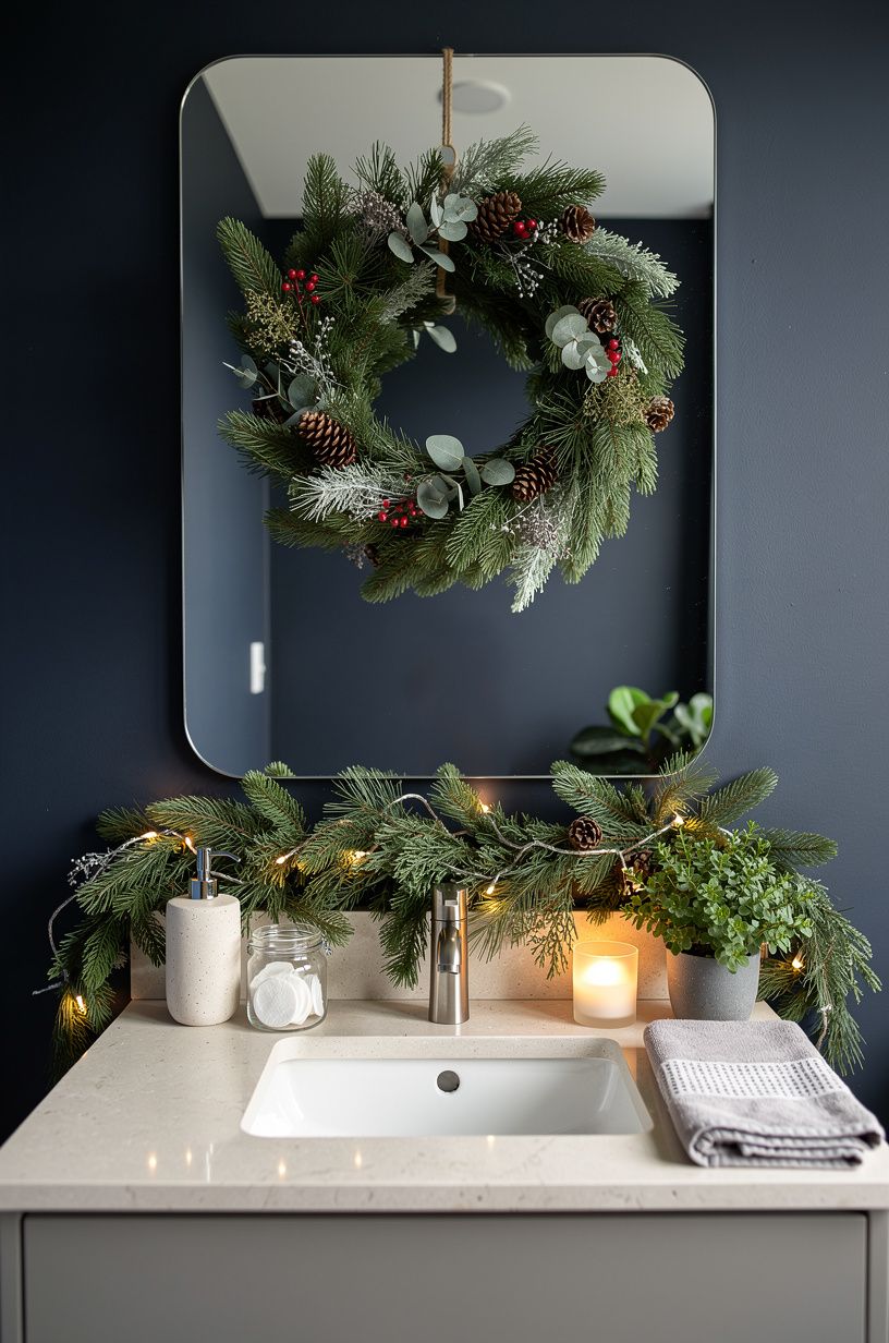 Paint One Wall Farrow & Ball Hague Blue for a Christmas Guest Bathroom
