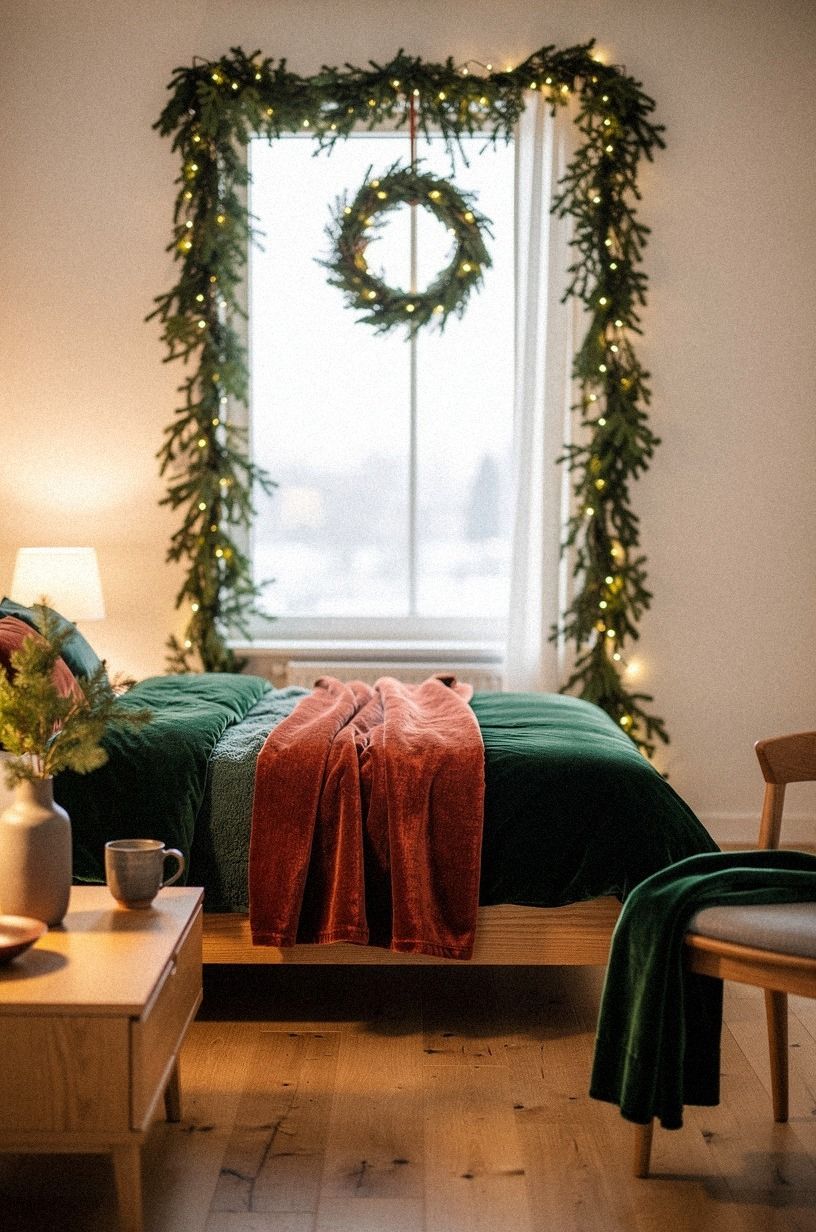 Frame the window with winter greenery