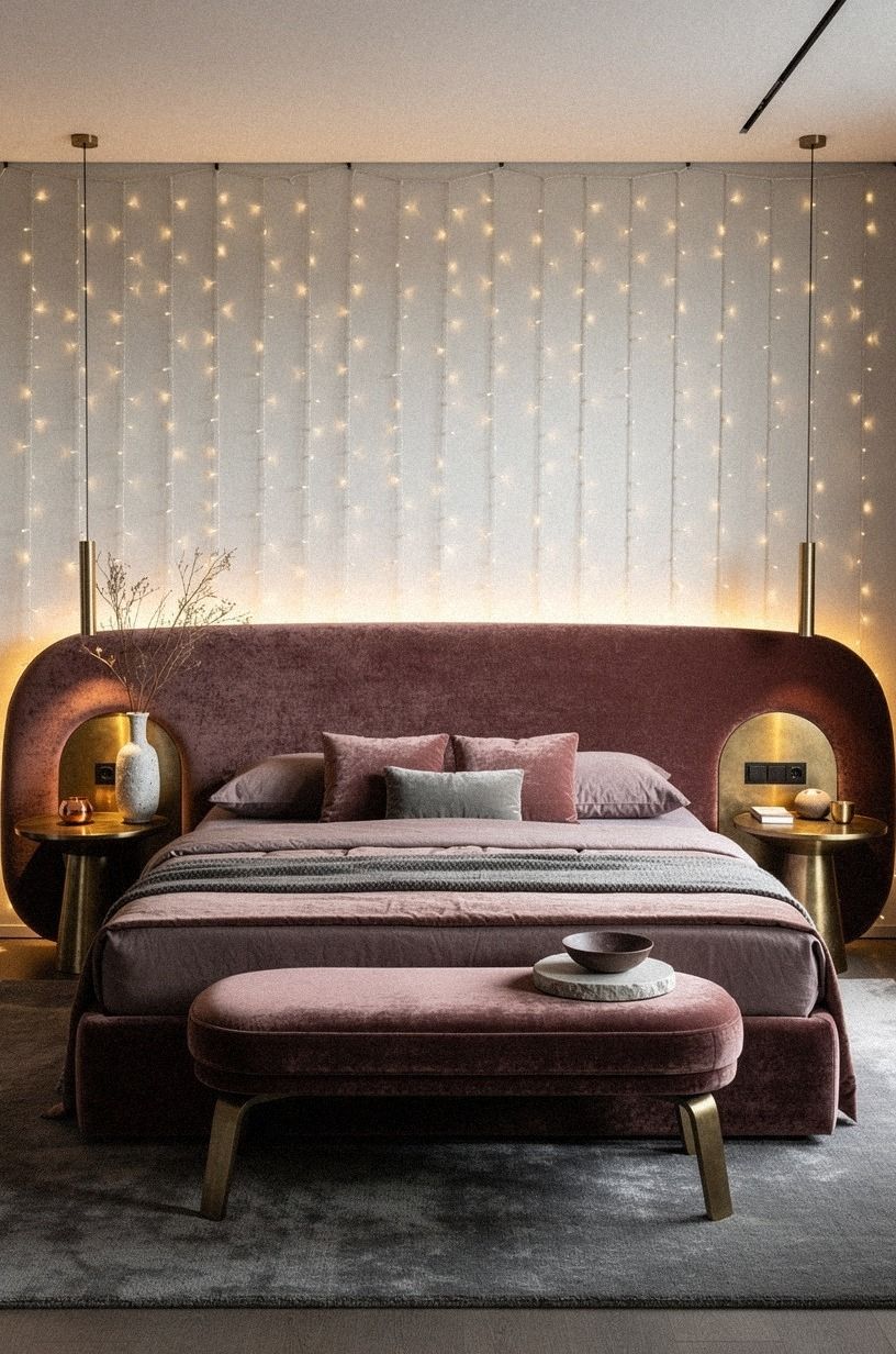 Hang Christmas bedroom lights below eye level