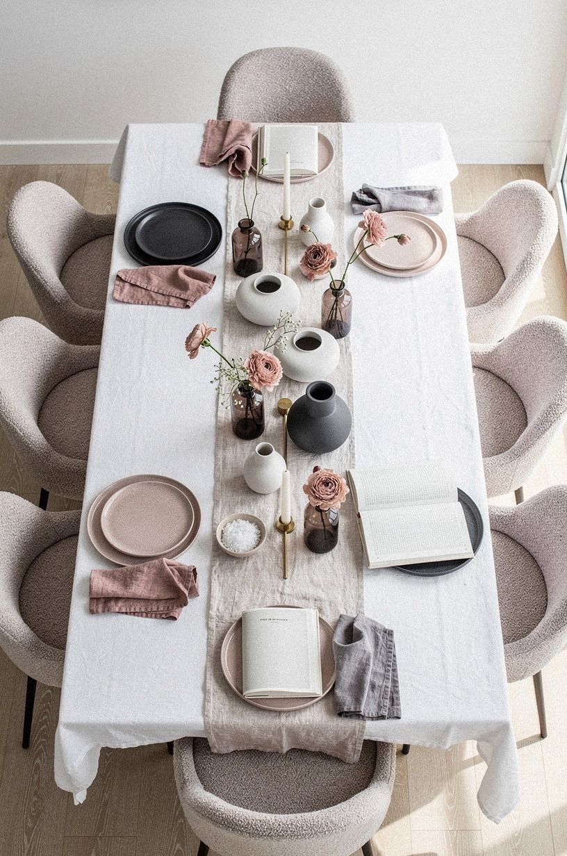 Float a Long Table Centerpiece on White Linen