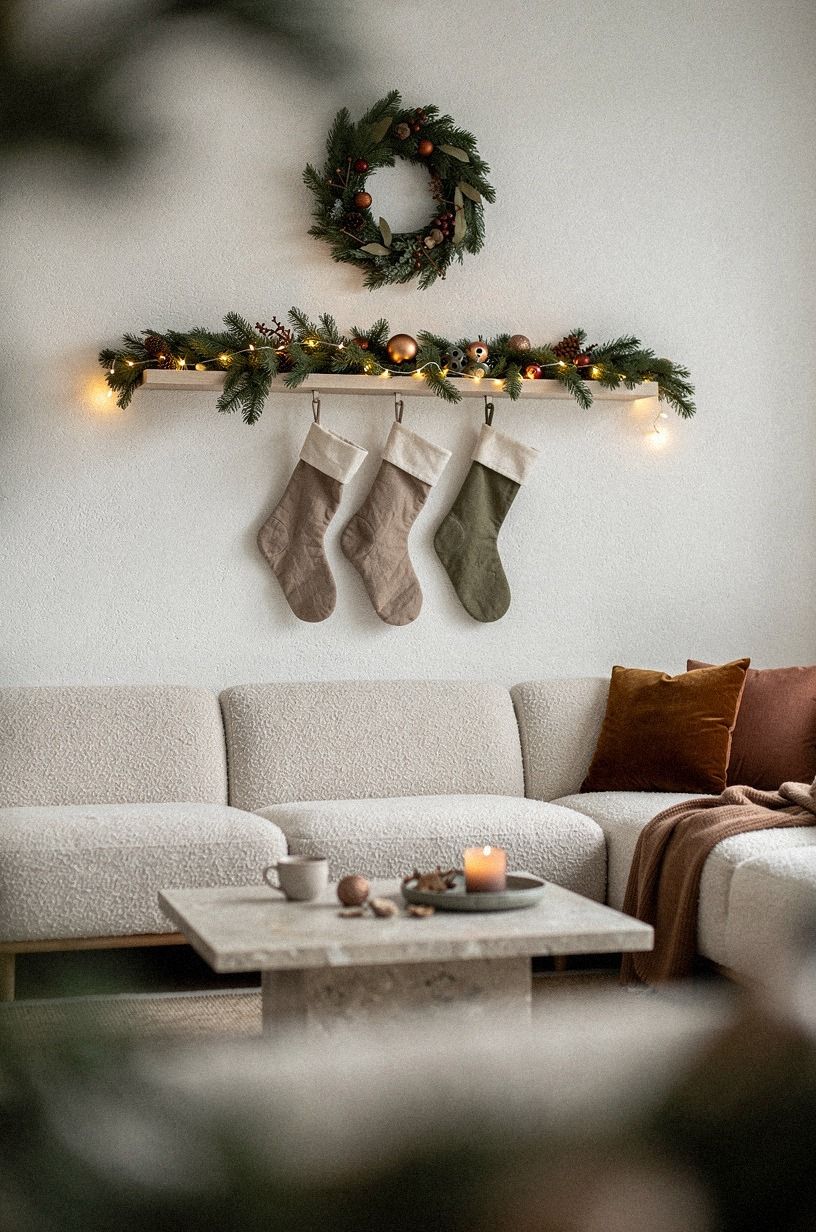 Hang Stockings From a Slim Picture Ledge