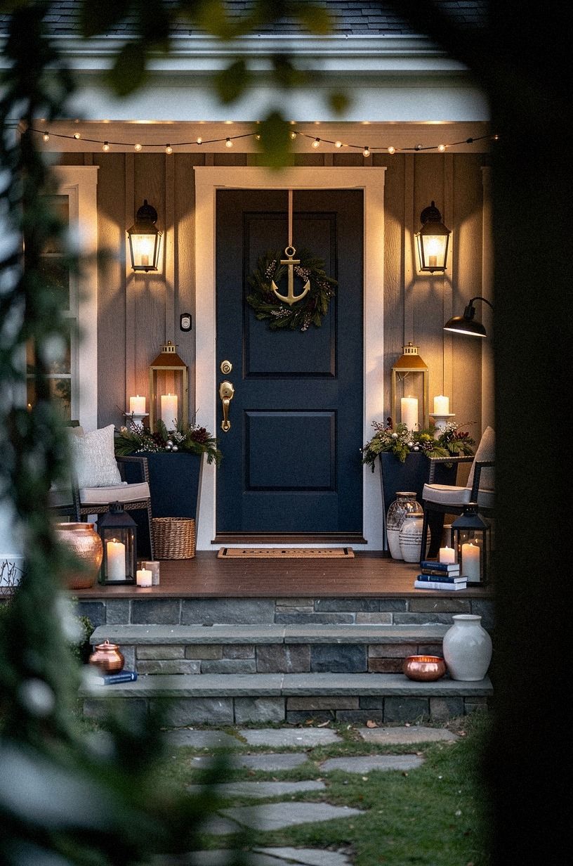 Anchor Christmas Door Decorations With a Low Planter