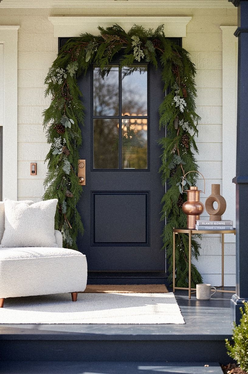 Frame the Christmas Front Door With an Evergreen Halo