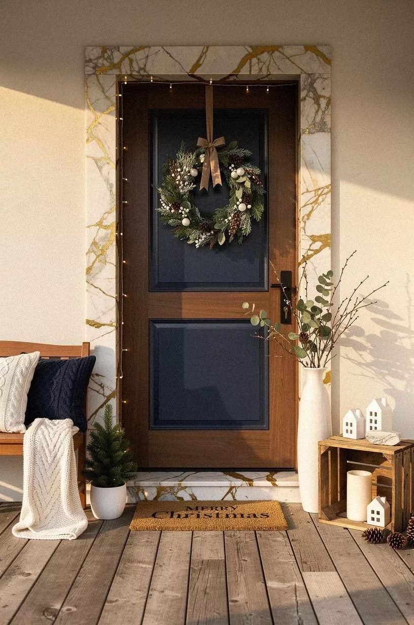 Mix the Two-Wood Rule for Rustic Christmas Door Decor