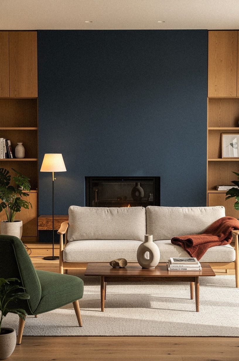 Paint behind the fire with Hague Blue