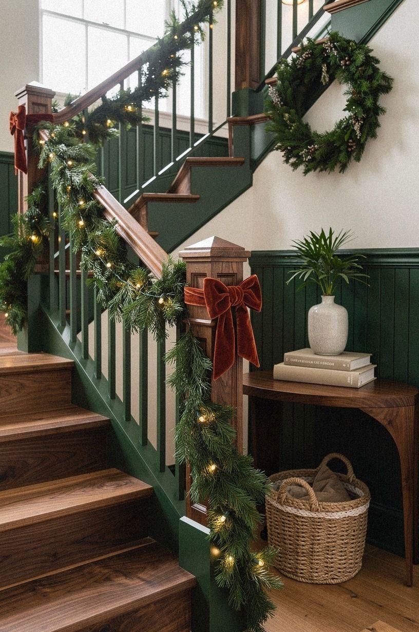Bind Garland for Stairs With Velvet Knots