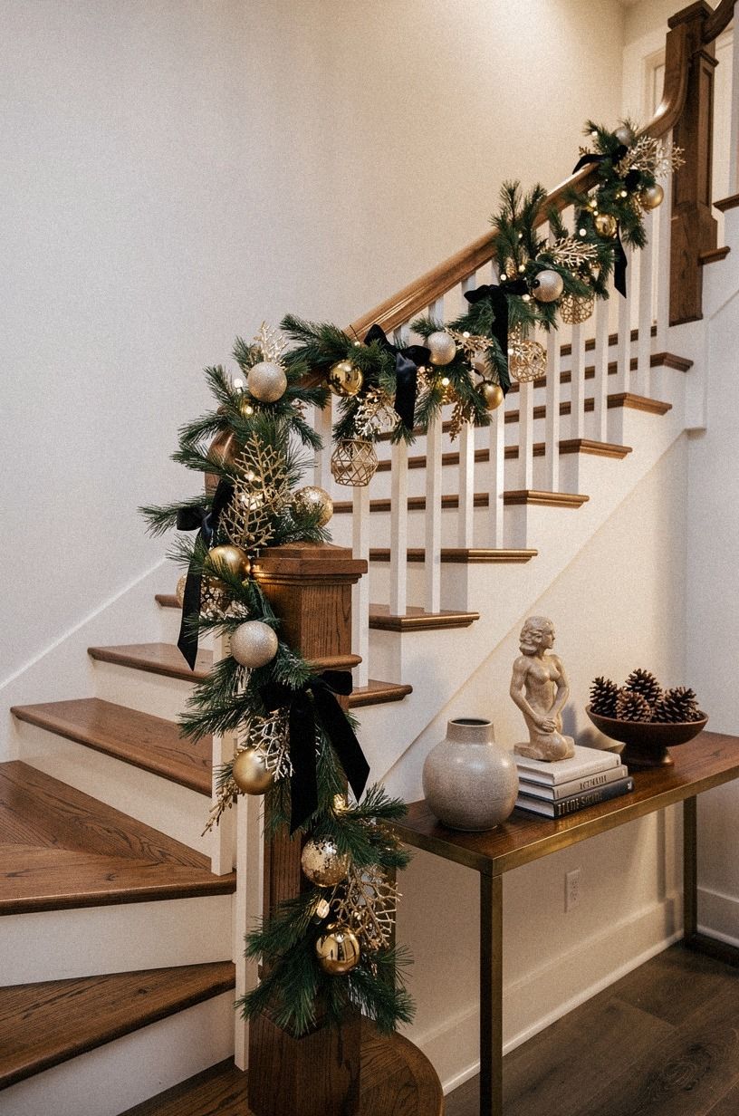 Hang Banister Christmas Decorations From One Side