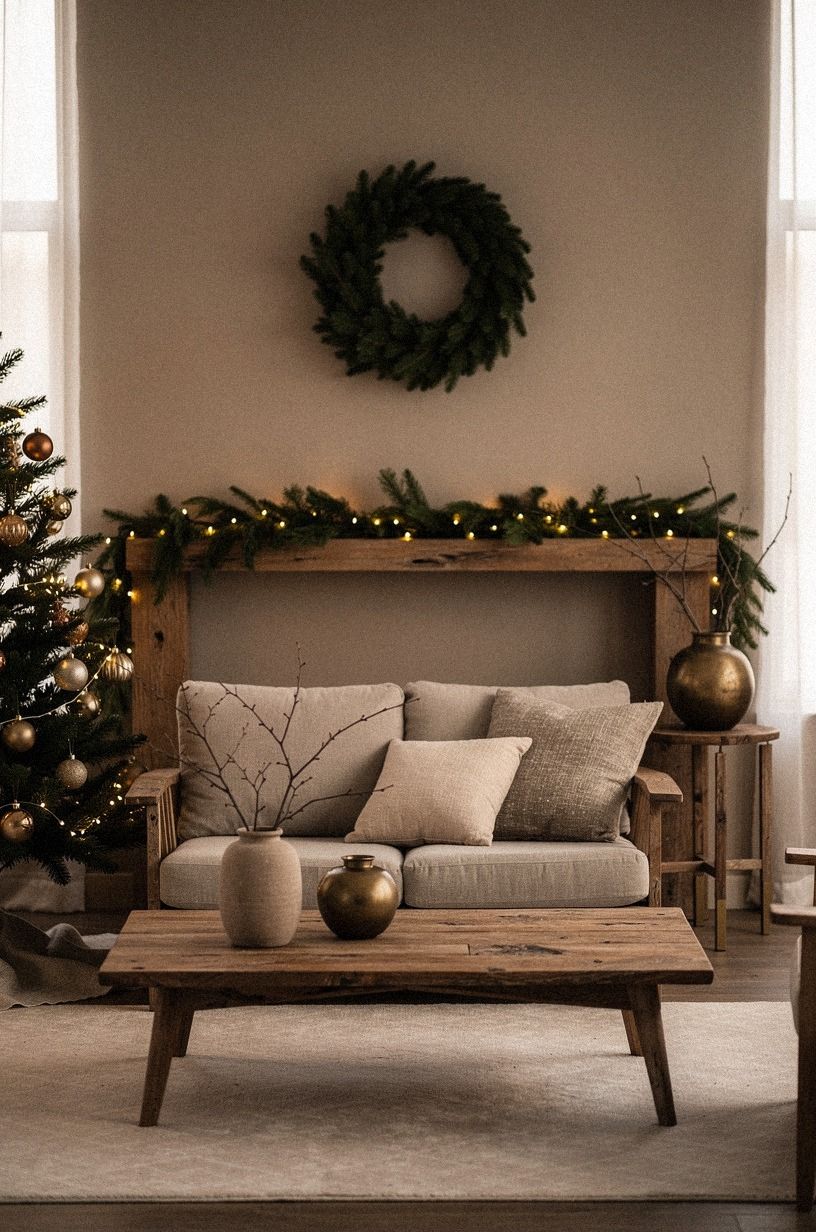Frame the tree with a calm neutral living room