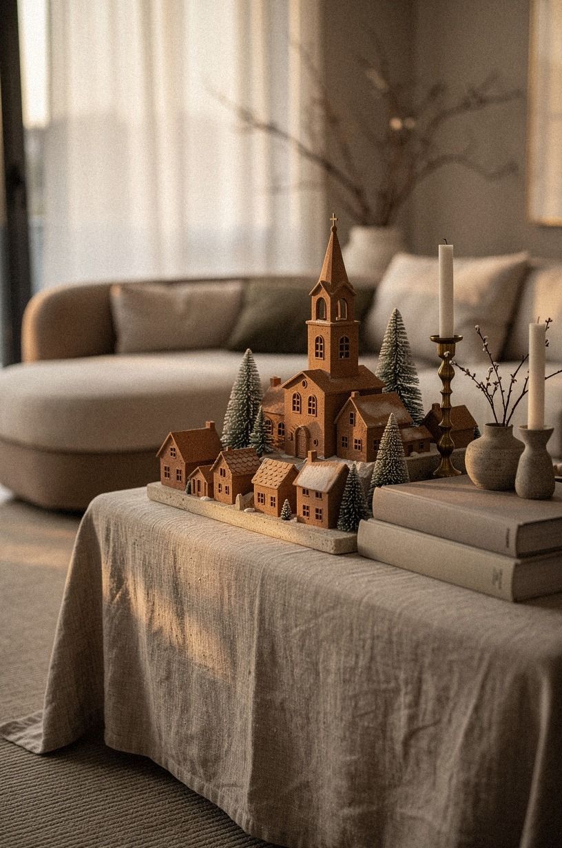 Layer the Three-Height Rule for a Christmas Village Table Display
