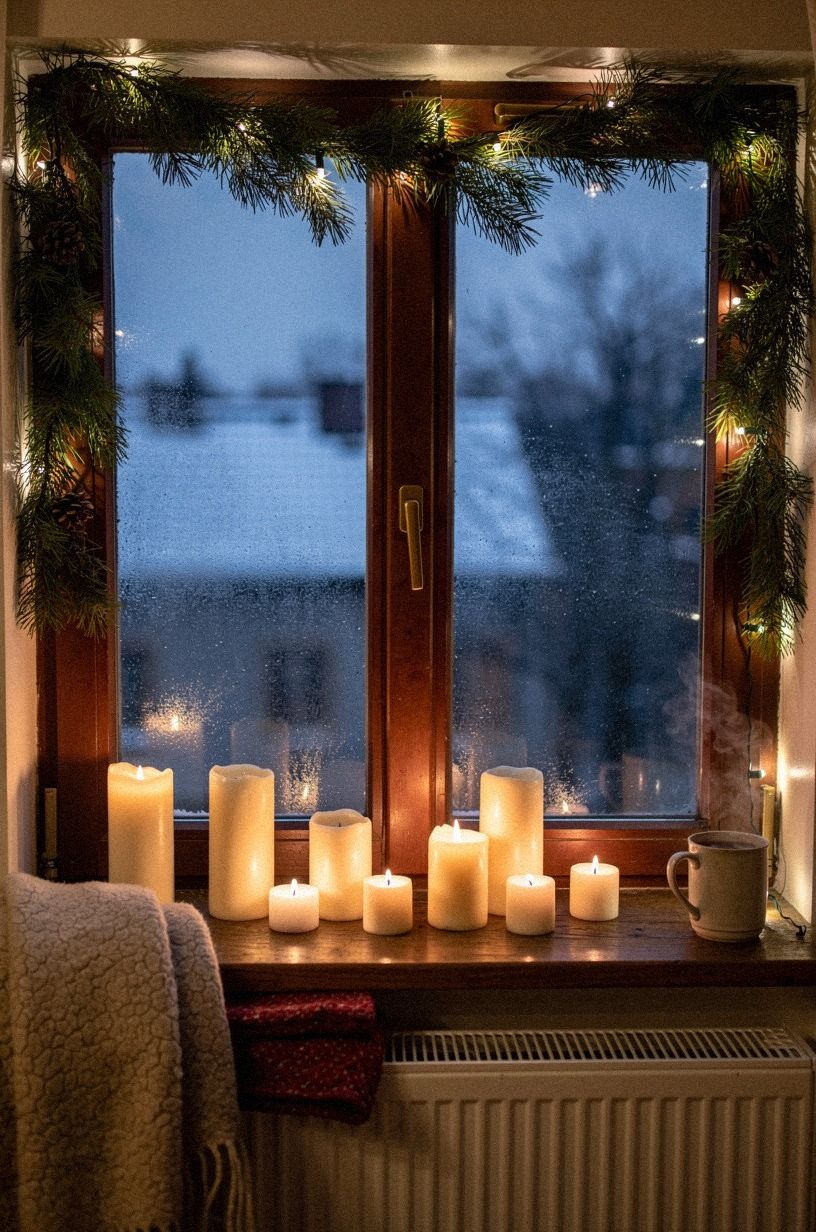 Layer the Three-Height Light Stack for Christmas Window Decor
