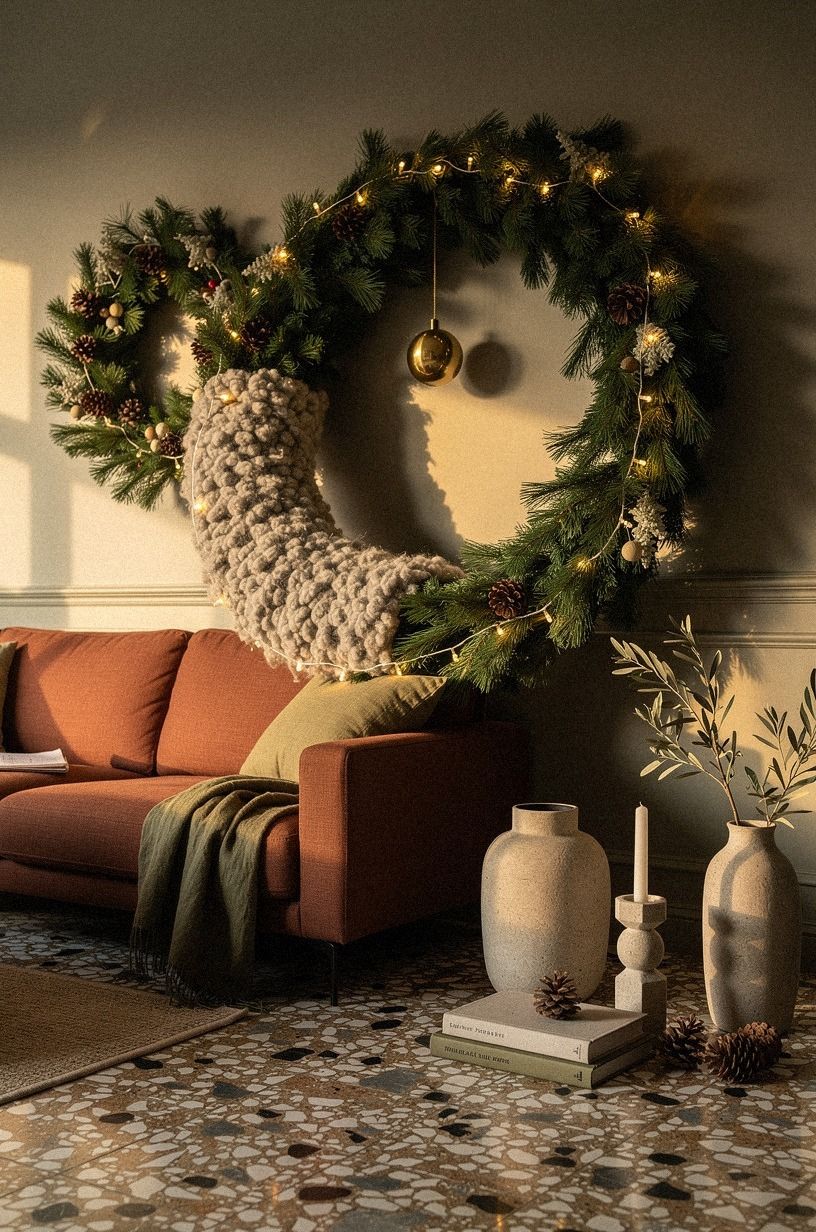 Anchor a wool wreath with a single brass detail