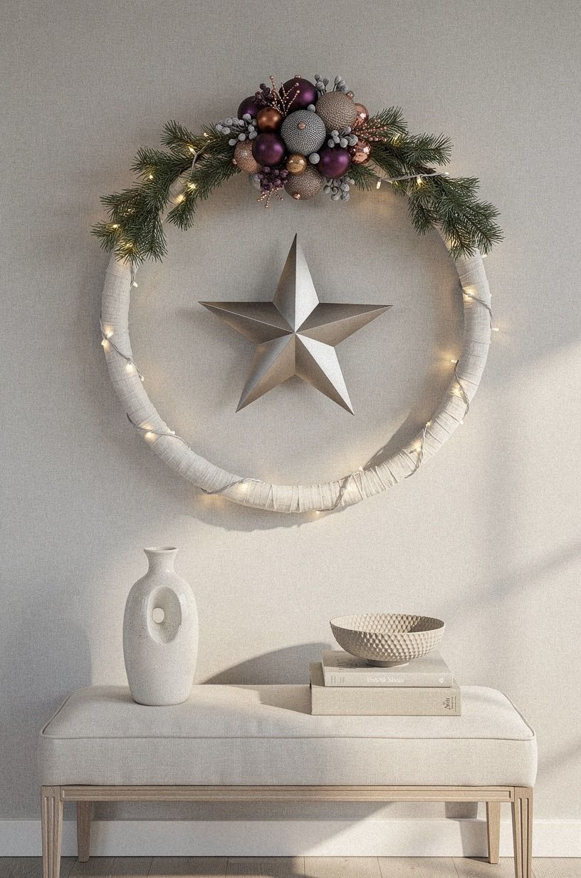 Float a metal star inside a linen ring