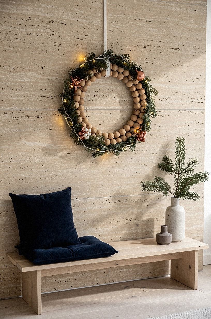 Hang a wooden bead wreath for Scandinavian warmth