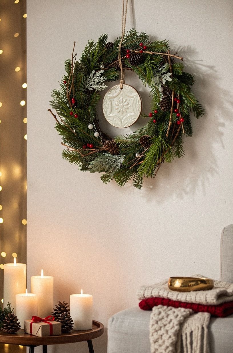 Layer a ceramic tile medallion with cord