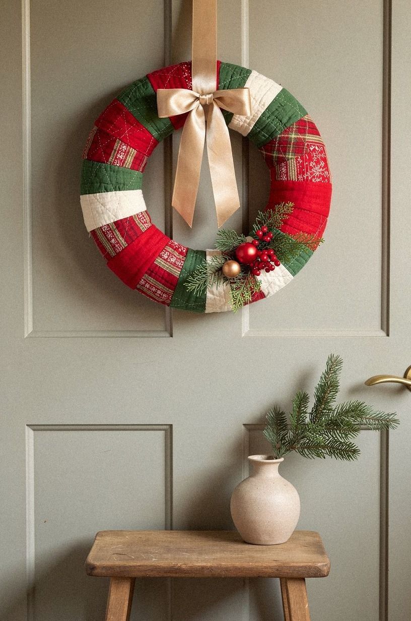 Tie a quilted fabric wreath instead of using branches