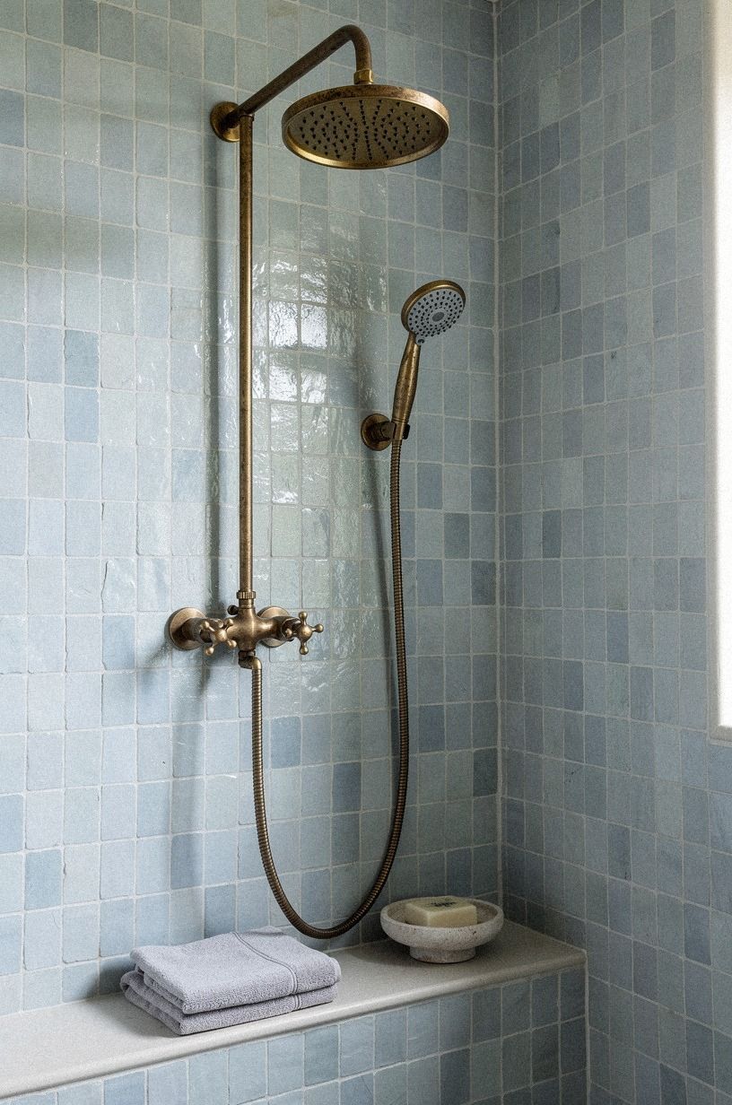 Pair blue with aged brass instead of chrome