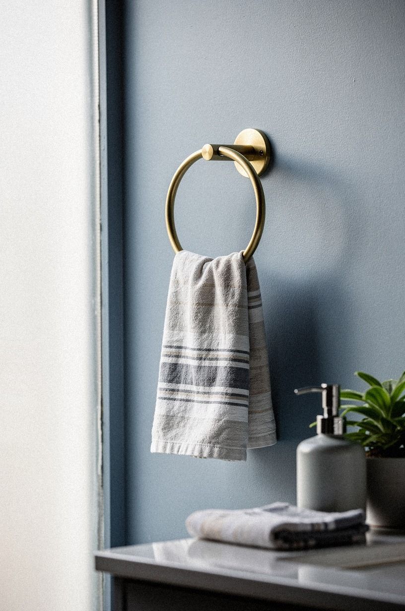 Use brushed brass against dusty blue
