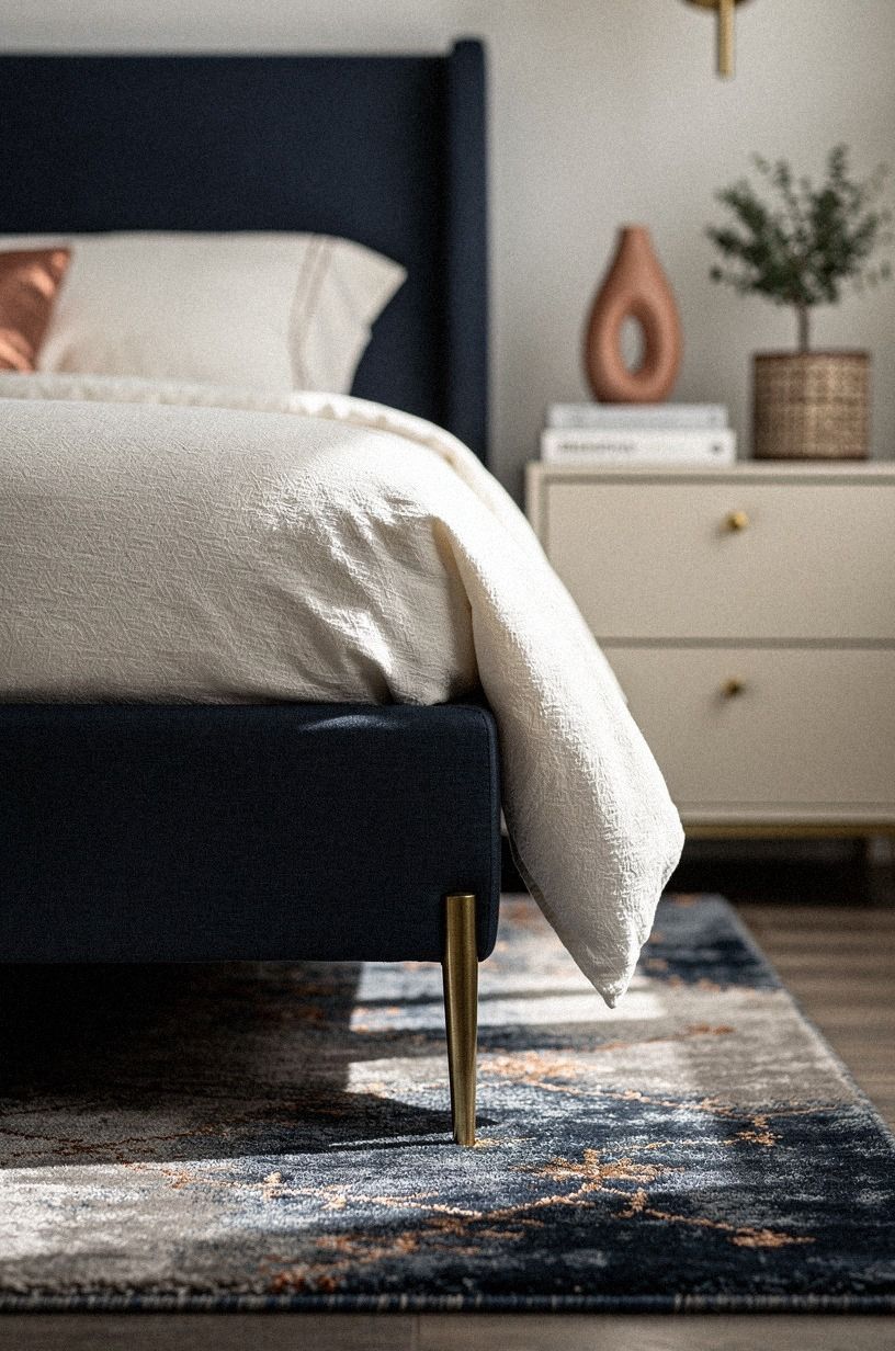 Float a rug beyond the bed