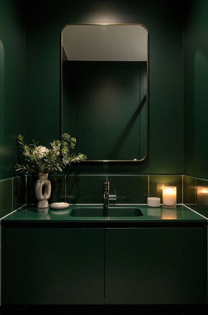 Frame the vanity with Benjamin Moore Essex Green