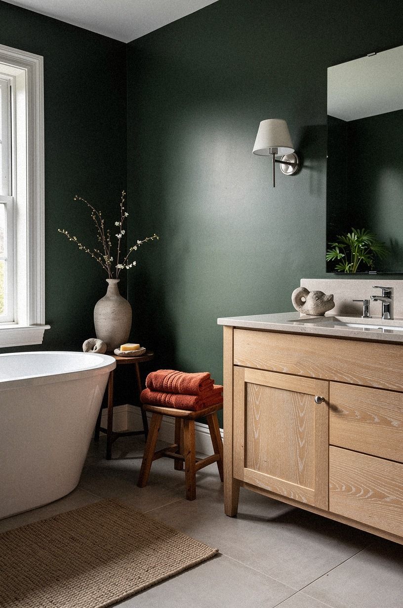 18 Dark Green Bathroom Wall and Paint Ideas for a Color-Drenched Look