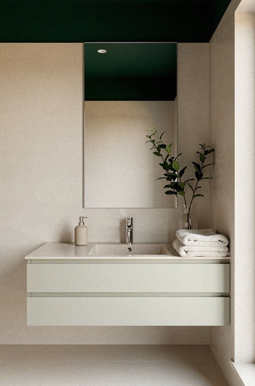 Wrap the fifth wall around a pale vanity