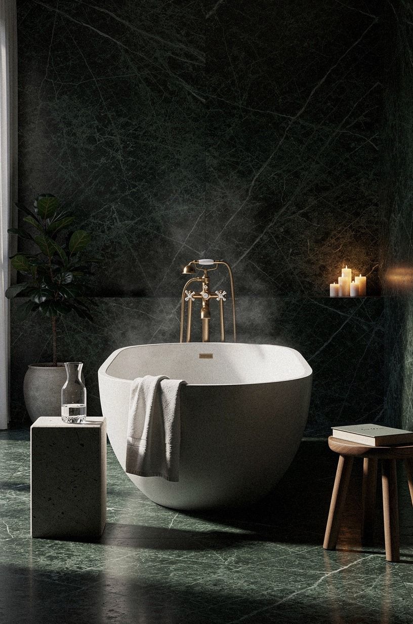 Anchor a Spa Vibe Bathroom With the Three-Height Light Stack