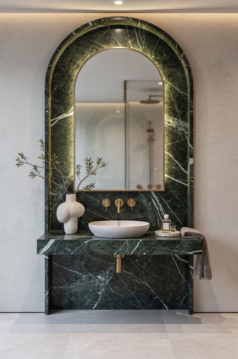 Frame the Mirror With a Softened Stone Border