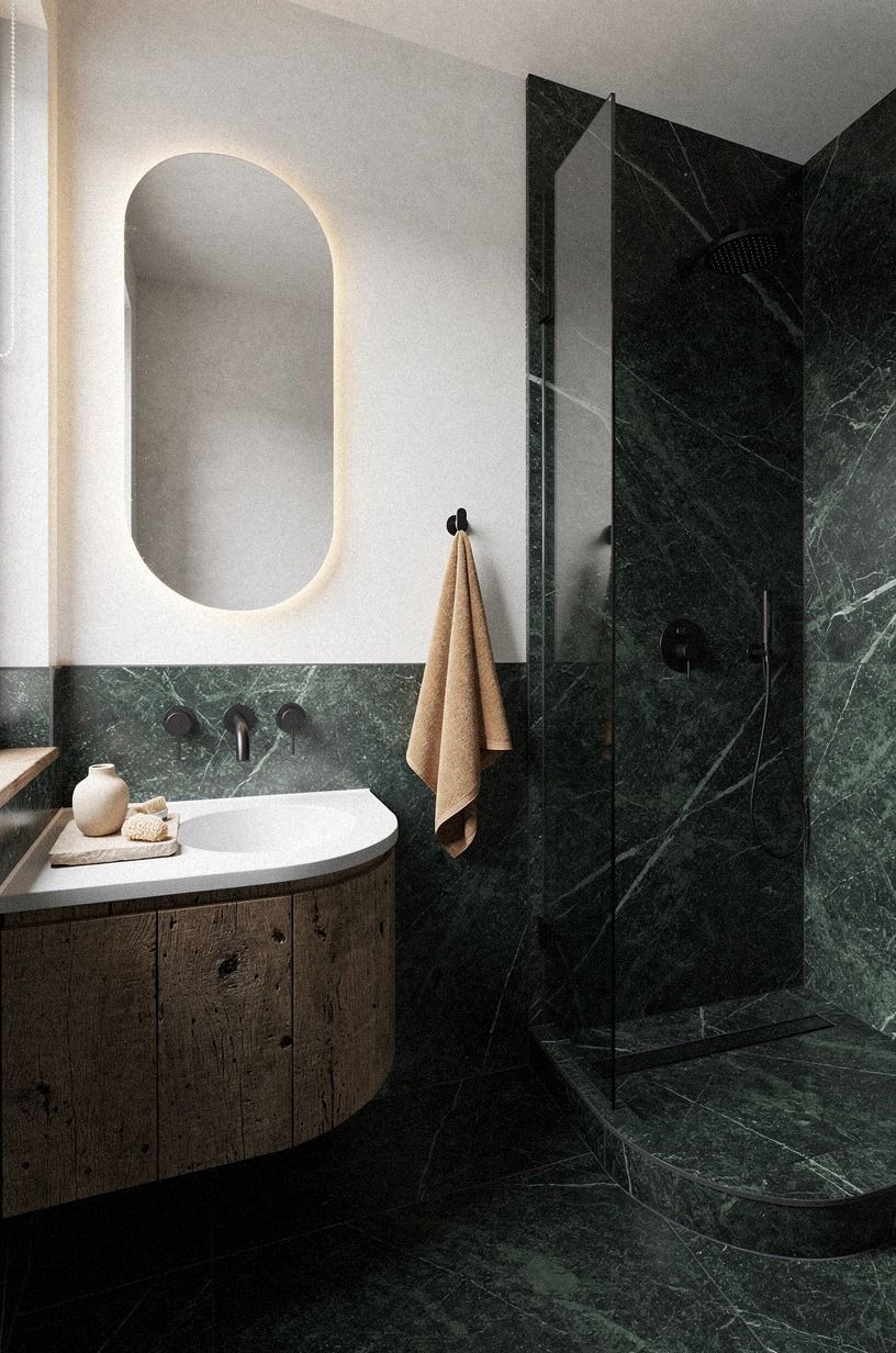 Is Dark Green Marble Too Much for a Small Bathroom?