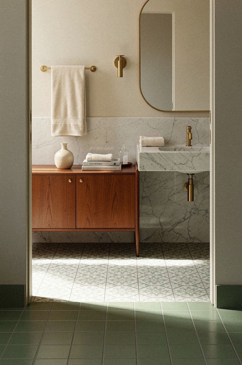 Choose Green Tile Over a Busy Patterned Floor