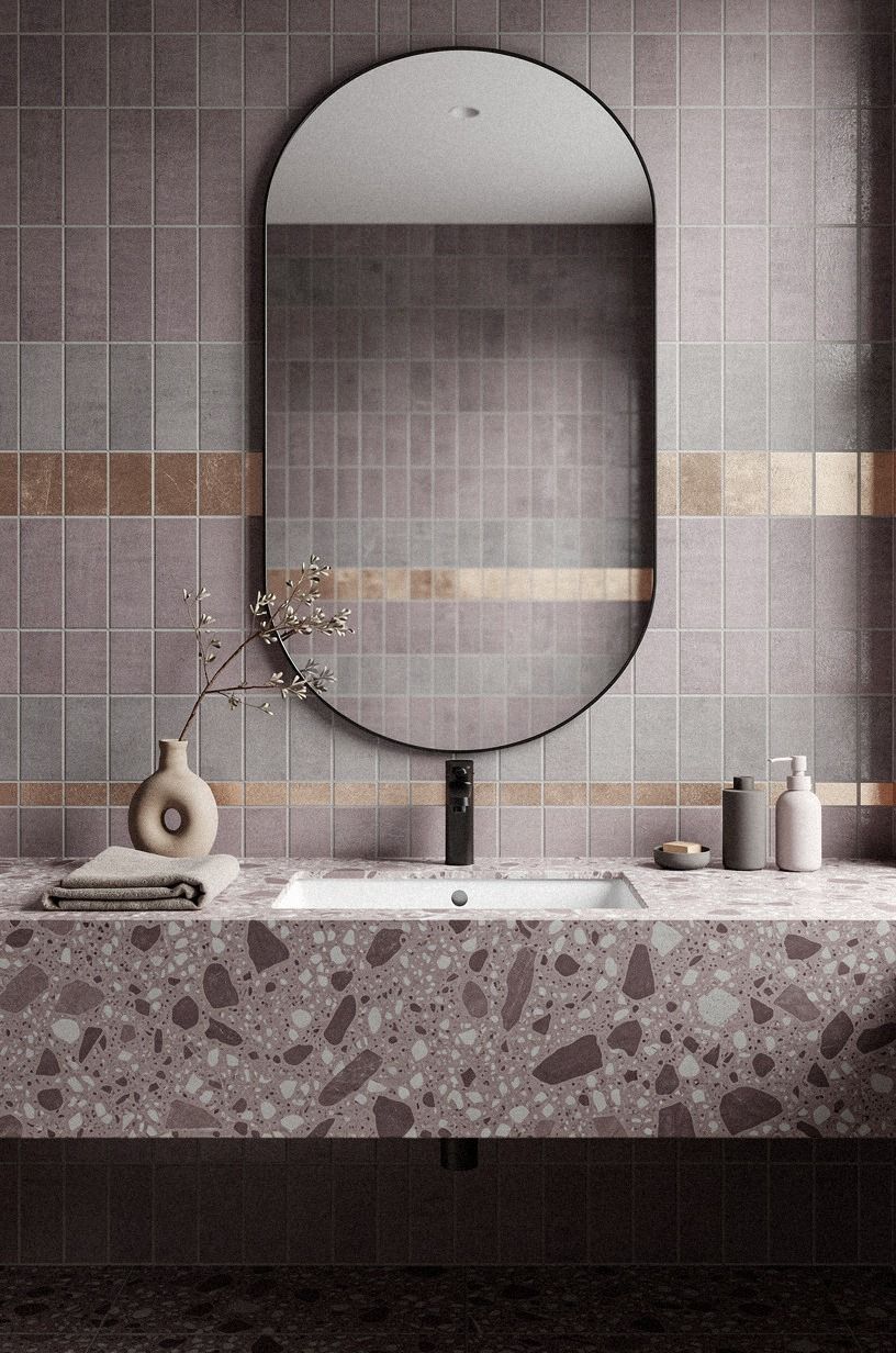 Hang a Rounded Mirror Above the Tile