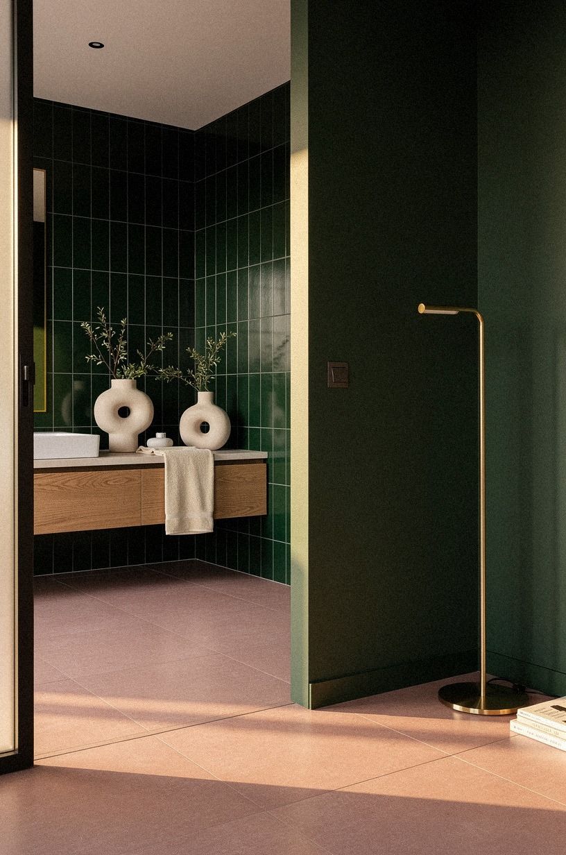 Mix Dark Green Tile With Dusty Pink