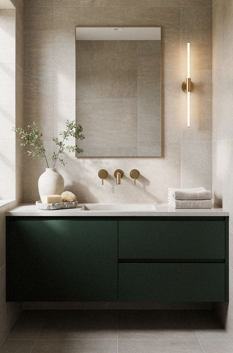 Anchor a 36-inch shower palette with the vanity