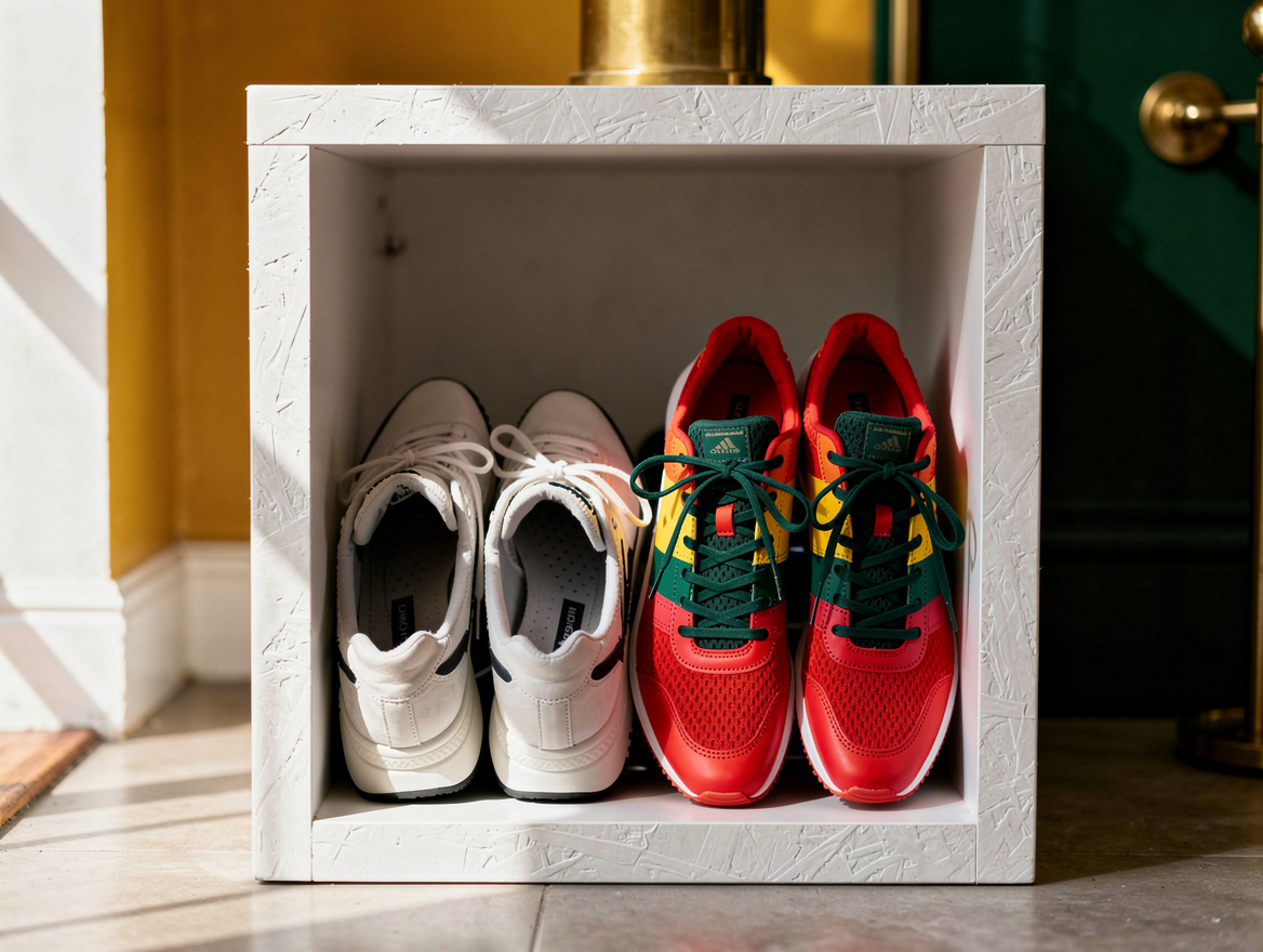 Realistic close-up editorial photo of a white cube organizer compartment with ne