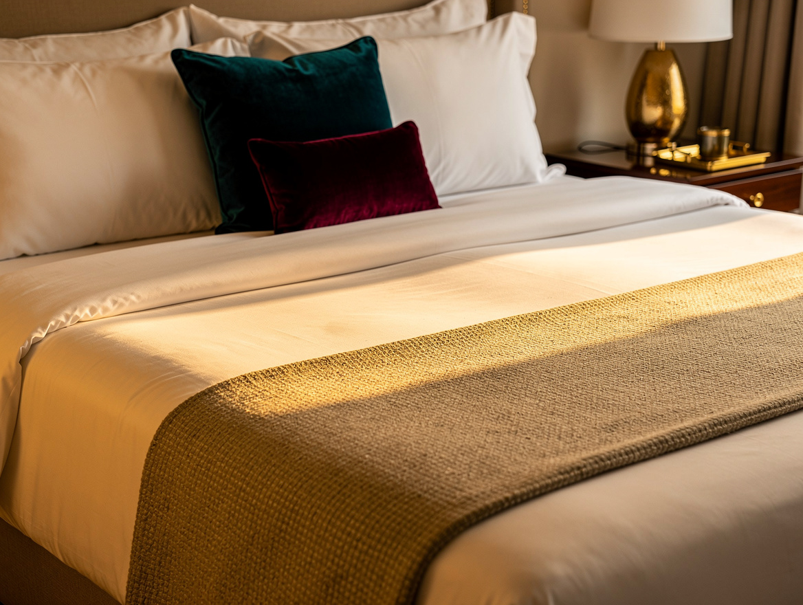 Realistic close-up editorial photo of crisp white percale sheets, a neatly fille