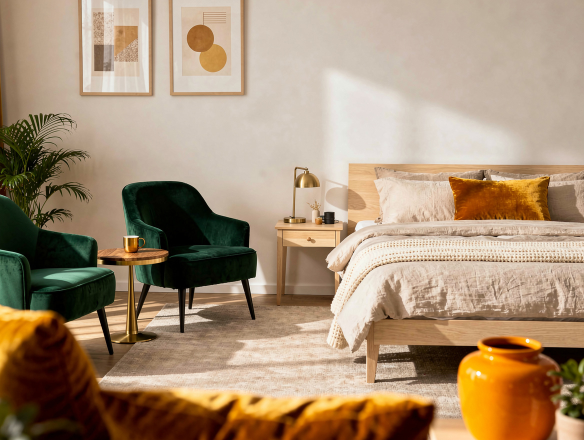 Realistic medium-shot home-decor photo showing an IKEA-style slim queen bed and