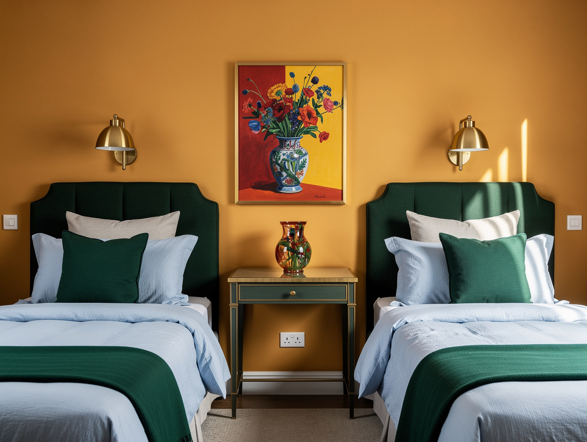 Realistic medium-shot home-decor photo showing two aligned twin beds and a slim