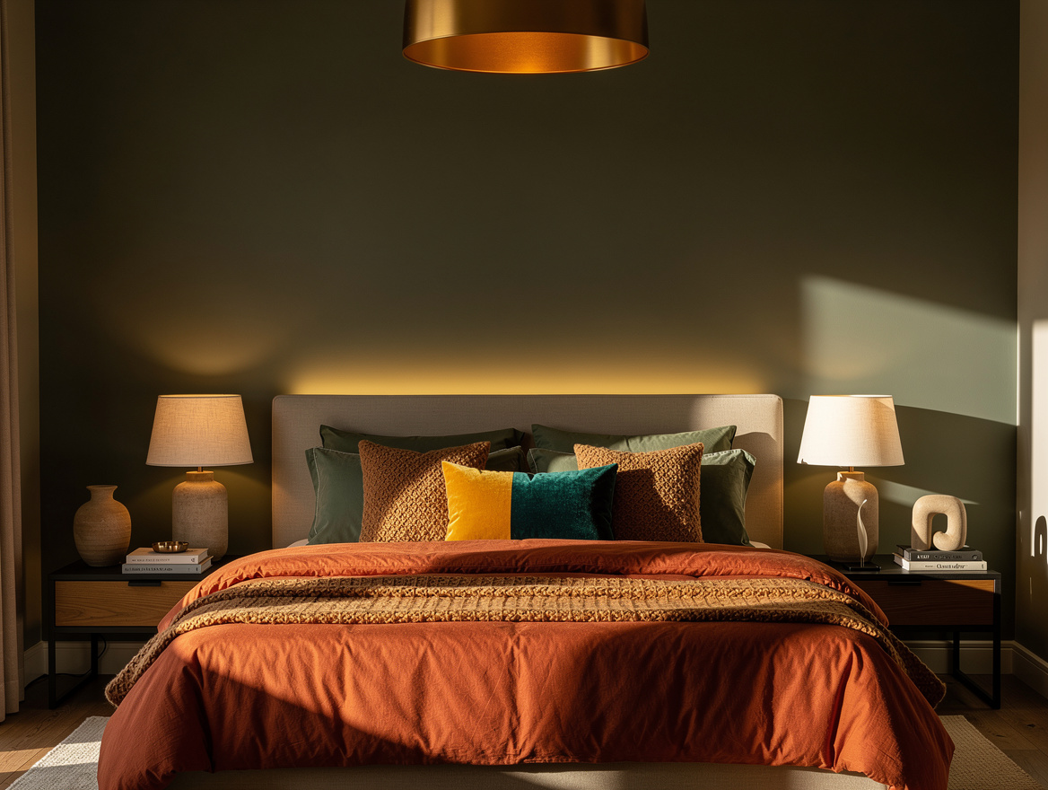 Realistic medium-shot home-decor photo of a bedroom with a dimmable warm ceiling