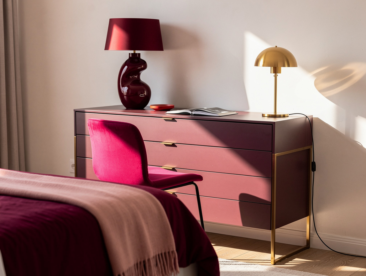 Realistic medium-shot home-decor photo showing a bedroom dresser behind a freest