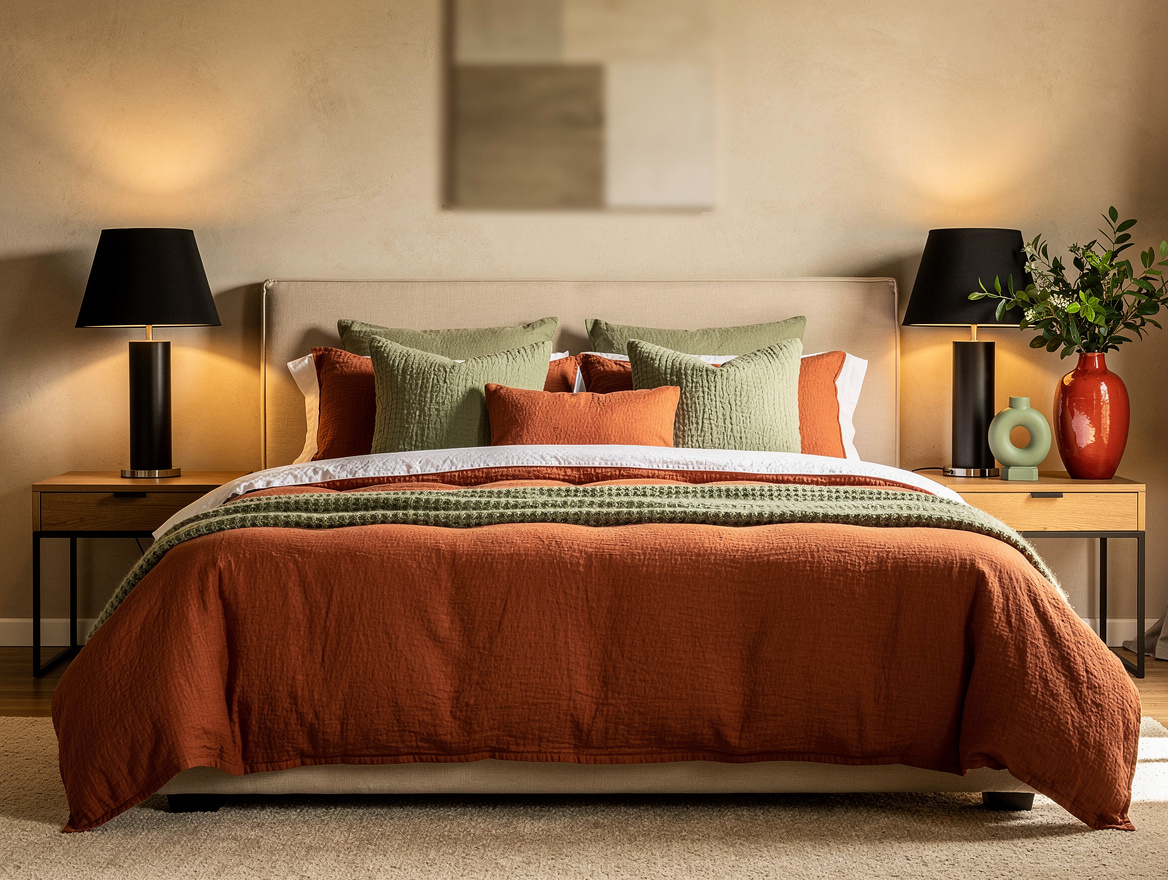Realistic medium-shot home-decor photo of two matching black bedside lamps with