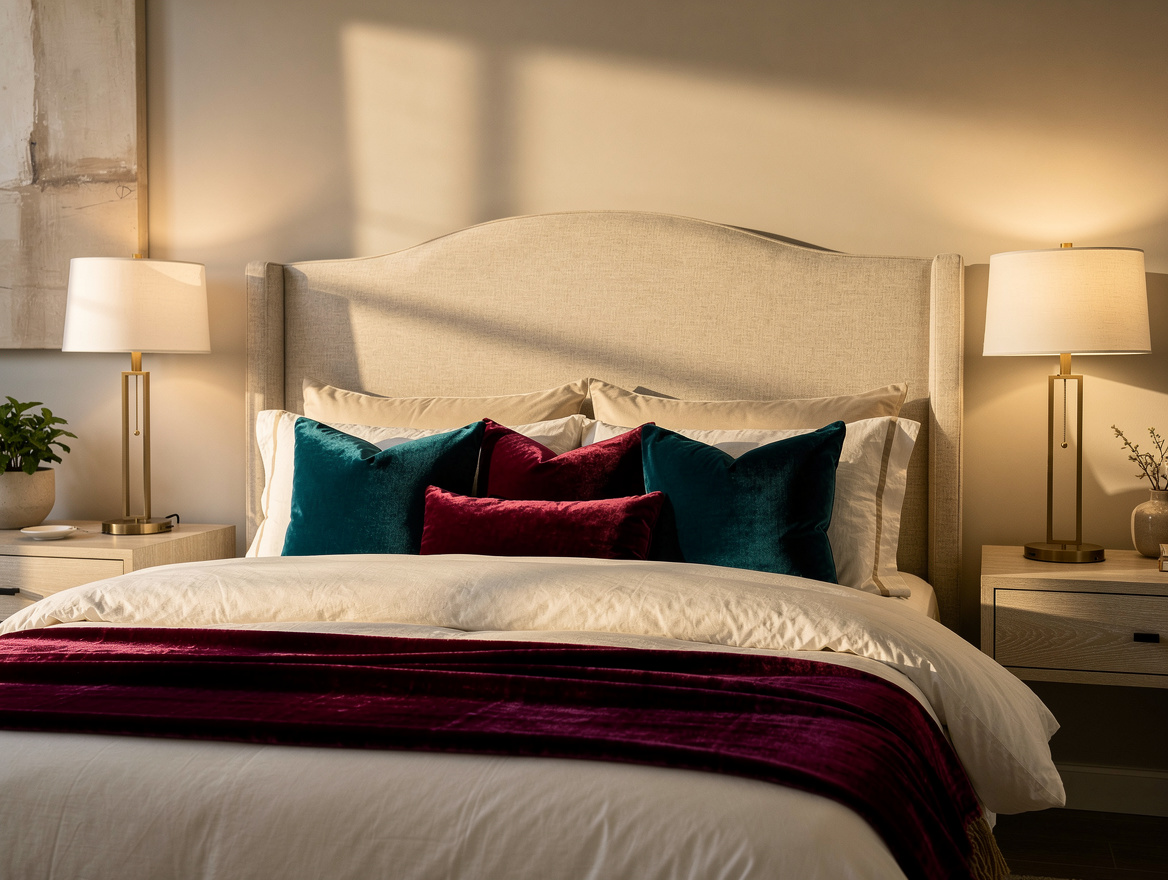 Realistic medium-shot home-decor photo showing a queen guest bed, two usable bed