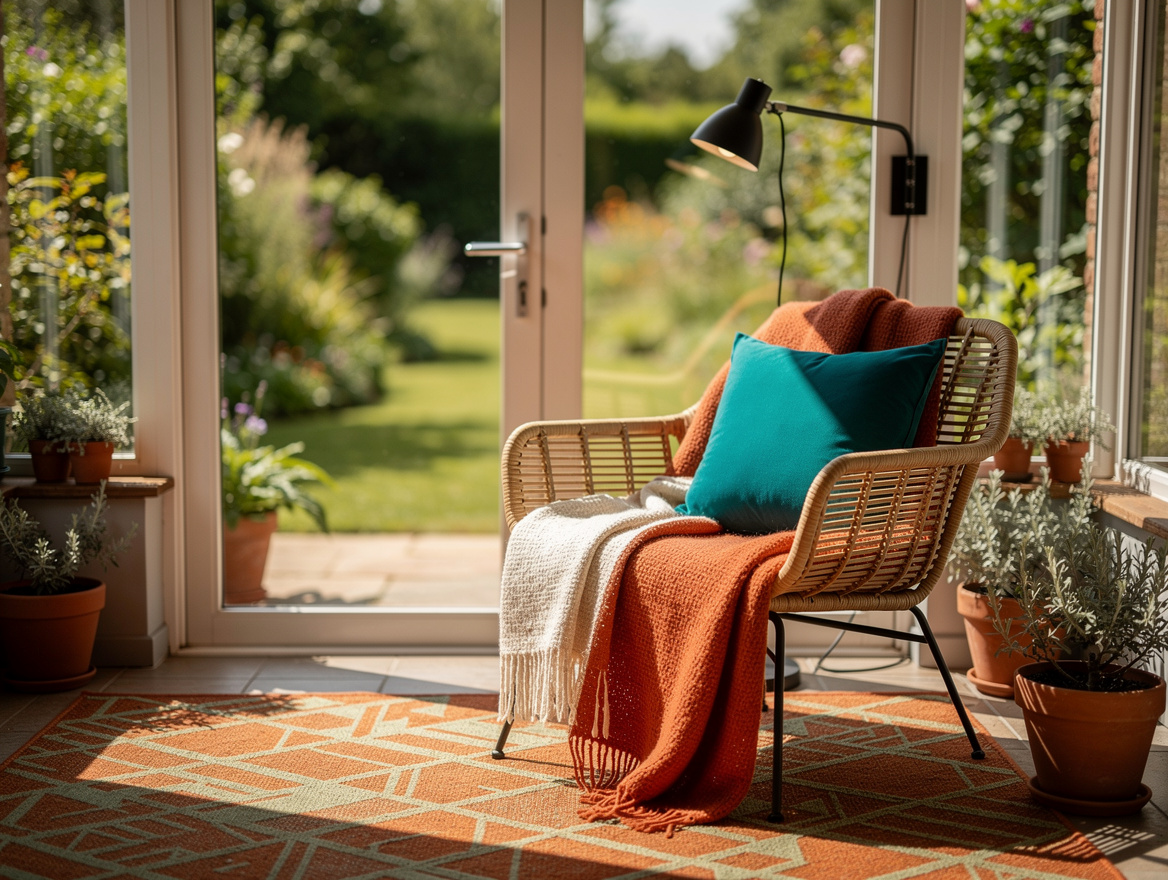 Realistic medium-shot home-decor photo of a compact conservatory with one angled