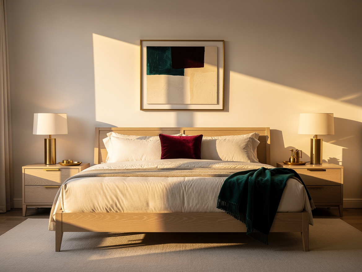 Wide atmospheric realistic home-decor photograph of a serene luxury bedroom with