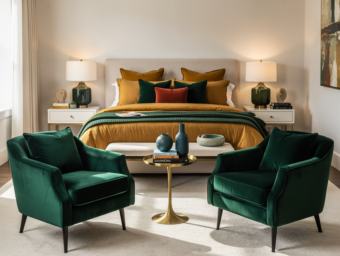 Realistic wide editorial interior photo of a 12 × 14-foot guest bedroom with que