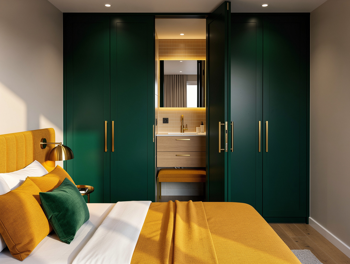 Realistic wide editorial photo showing a small bedroom flowing into a freestandi