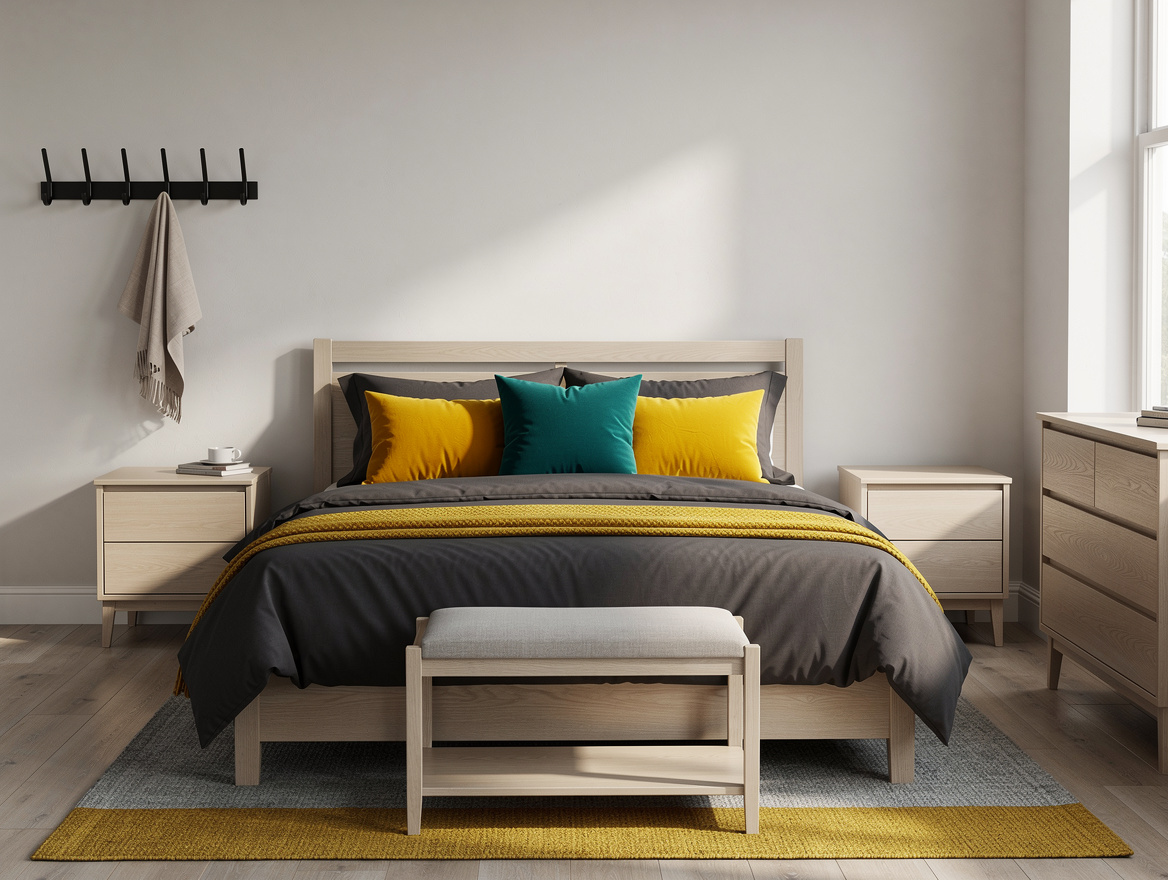Realistic wide ambiance photo of a calm guest bedroom with a 54-inch bed, compac