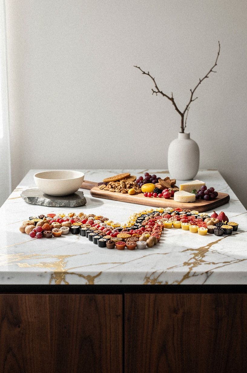 Arrange candy board ideas in loose waves
