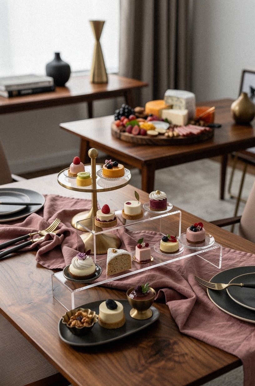 Place mini desserts in a visual staircase